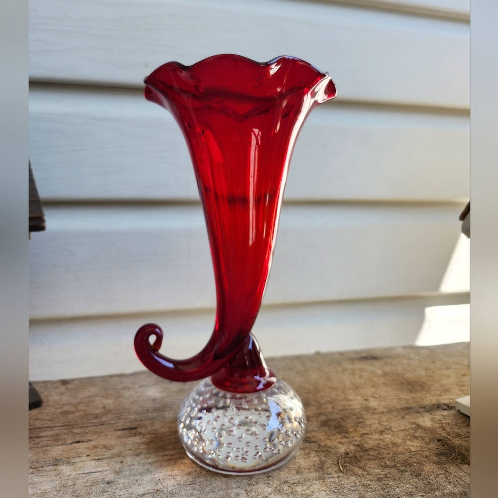 Vintage Pairpoint Ruby Vase Crystal Cadmium Glow